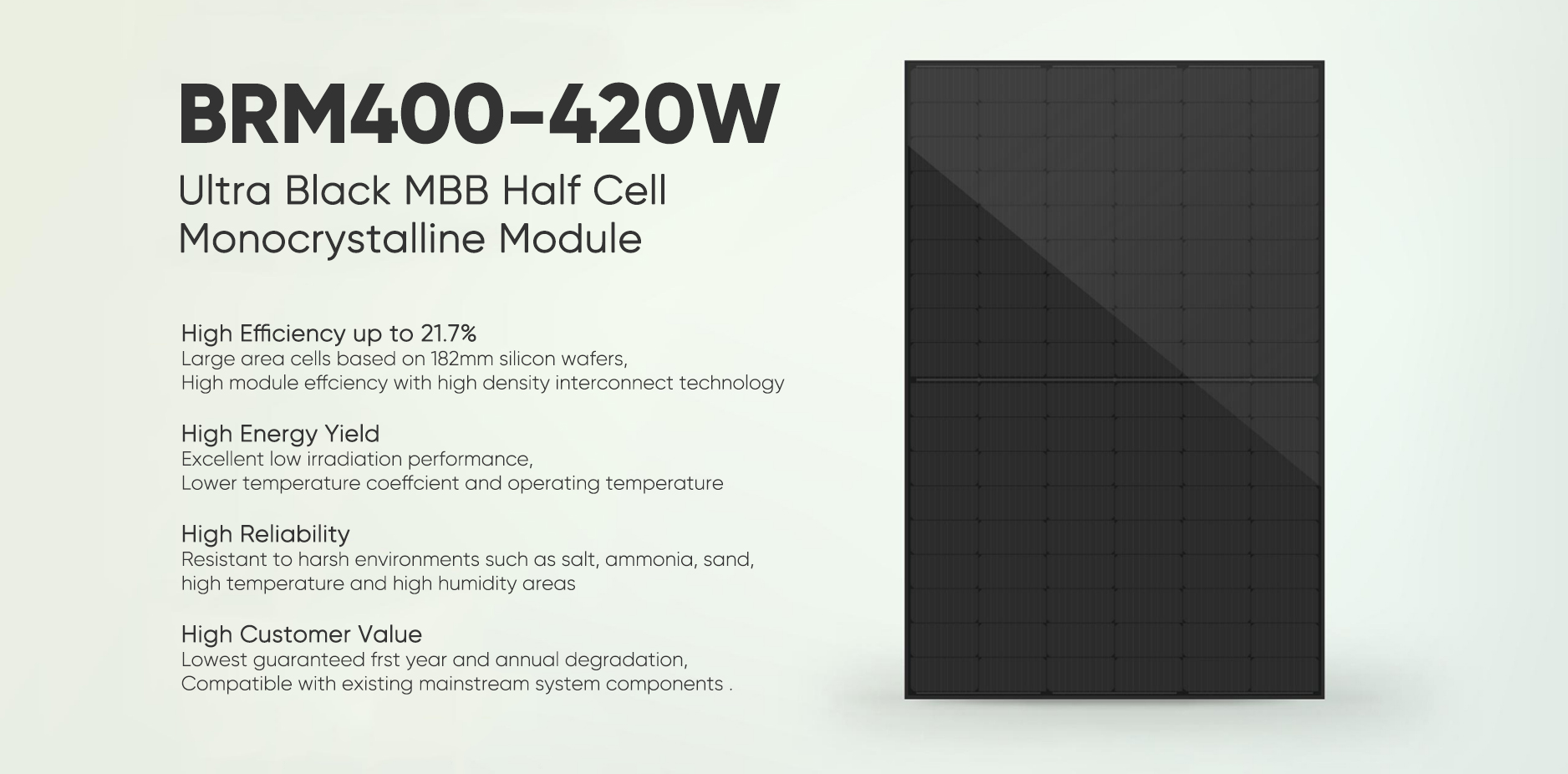 Bango-400W-420W Paneli ya Jua ya Moduli ya Monocrystalline Nyeusi Zaidi