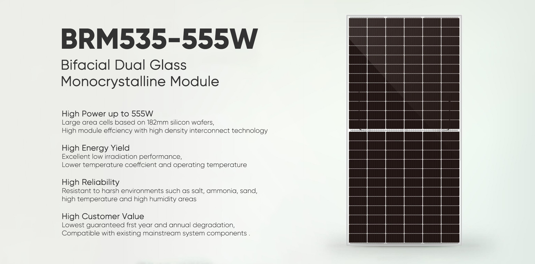 Plakat-535W-555W solpanel bifacial dobbelt glas monokrystallinsk modul