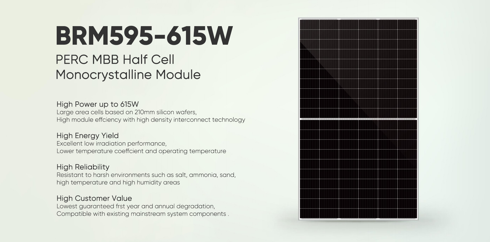 Cartel-595W-615W Panel solar Módulo monocristalino de media célula